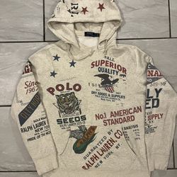 $228 Polo Ralph Lauren Medium Hoodie Sweater Ranch Lake Saranac RRL Rodeo Cowboy