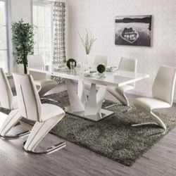 Brand New 7pc. Contemporary White, Chrome Dining Table Set