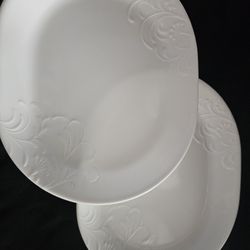 Corelle Cherish 12.25" White Embossed Floral Serving Platters 2-SET Platters 