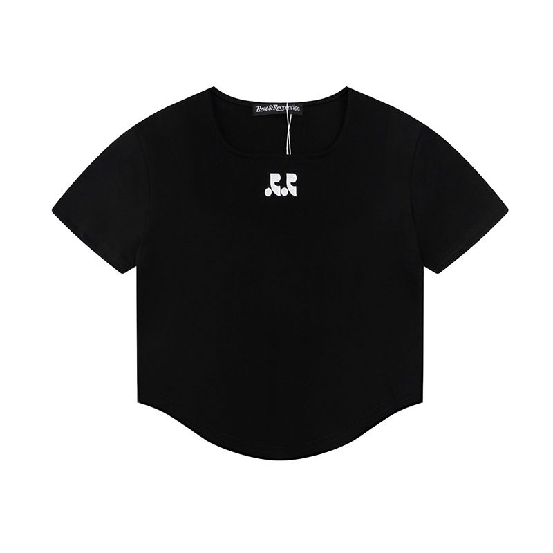 Black Square Collar Embroidered Short Sleeved T Shirt Short Rest&Recreation