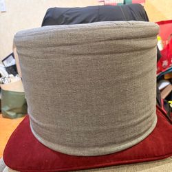 Pre Own Round Gray Textured Fabric Ottoman – Foam Padded Stool with a Handle-11”