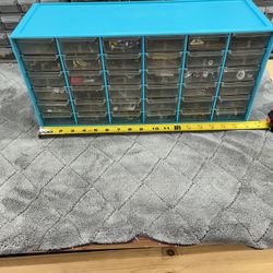 SUPER CLEAN HARDWARE PARTS CABINET  (LOADED W/ MISC HARDWARE)