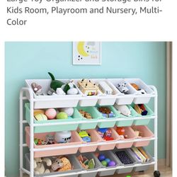 Kids Toy Storage Organizer with 20 Plastic Bins, 4-Tier Metal Toy Storage Rack, Extra Large Toy Organizer and Storage Bins for Kids Room, PINK