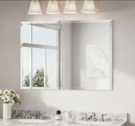 KeonJinn 40 in. W x 30 in. H Rectangular Beveled Frameless Wall Mount Bathroom Vanity Mirror Decorative Wall Accent Mirror