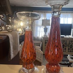Candle Holders Orange Glass from Pier 1