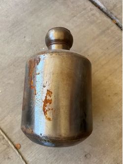 Large Vintage Industrial Style Metal Flask or Container with Knobbed Stopper