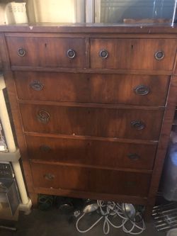 Antique Wood Tallboy Dresser with Brass Hardware