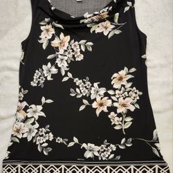 Womens NWOT Sz XL White House Black Market Sleeveless Black and Floral Print Mini Dress w Boat Neckline, Perfect Condition 