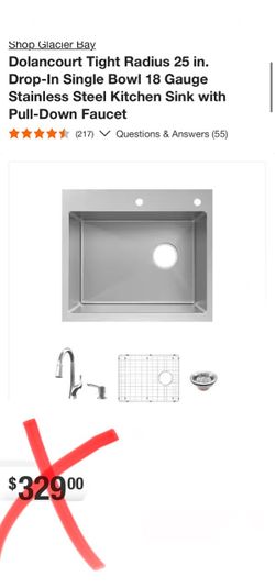 Glacier Bay Dolancourt Tight Radius 25 in. Drop-In Single Bowl 18 Gauge Stainless Steel Kitchen Sink with Pull-Down Faucet