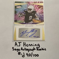 AJ Henning Miami Dolphins WR Sage Short Print Autograph Insert Rookie Card. #’d 90/100. 
