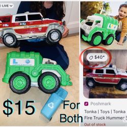 $15 For Both Huge Vintage Tonka Fire  truck 🚒 & huge little tikes Garbage truck
