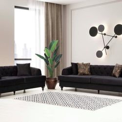 Black Velvet Sofa & Loveseat