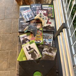 Xbox and 2 controllers w games