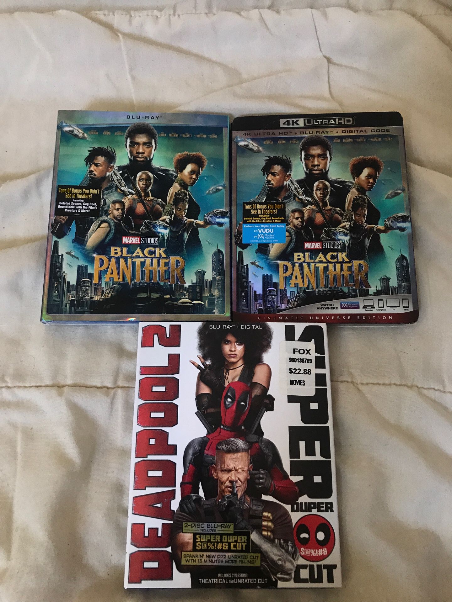 Black panther and Deadpool 2 movie discs