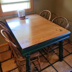 Wood Table With Design + 4 Chairs 🪑 