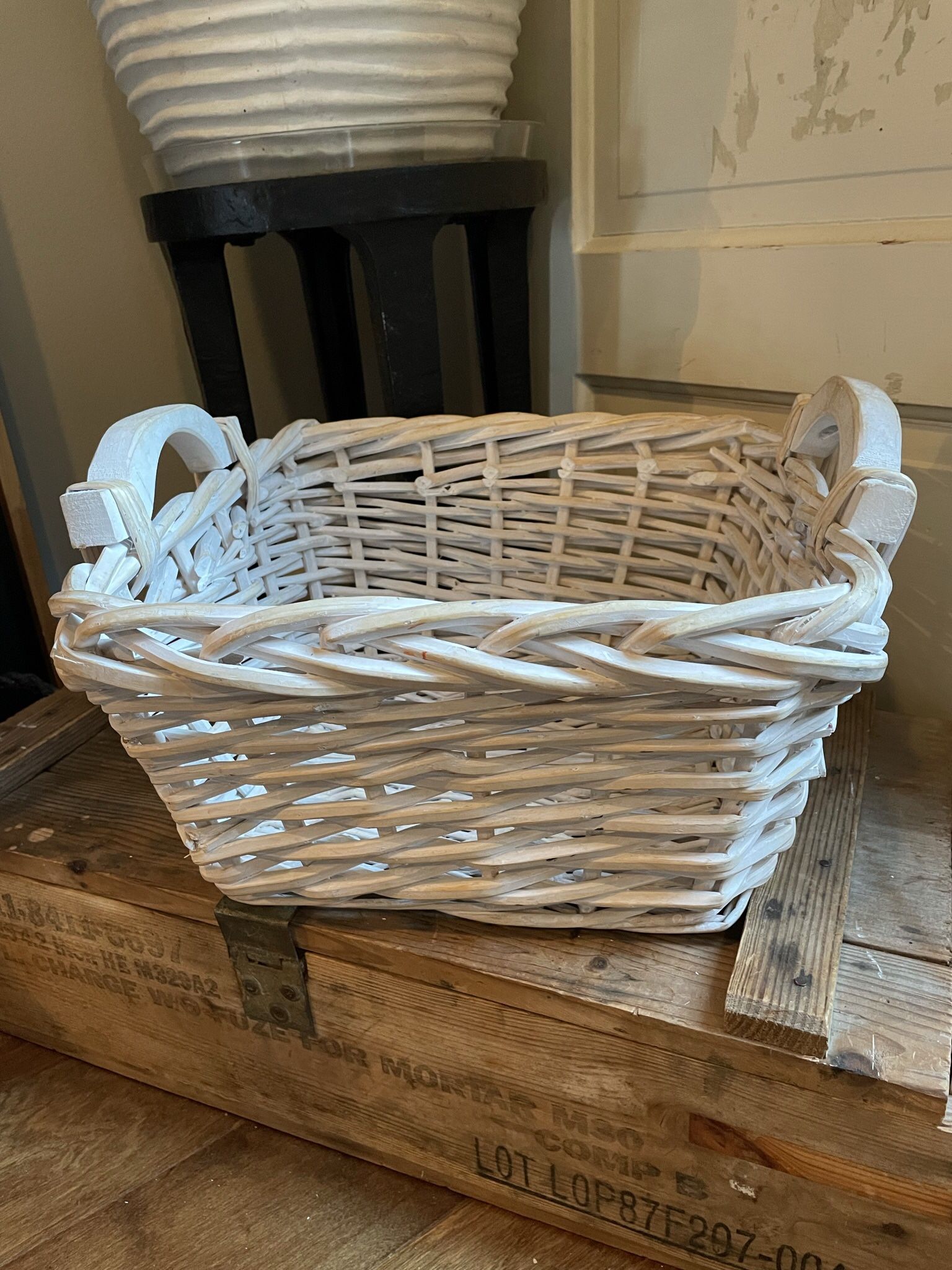 White Wood Handled Basket
