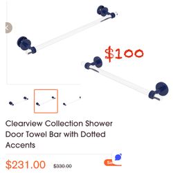 Allied Brass CV-41G-30-MBL Clearview Collection 30 Inch Towel Bar With Grooved Accents, Mediterranean Blue 34 Inch Mediterranean Blue