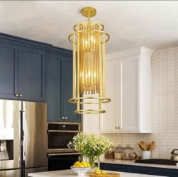 New🔸️Farmhouse Rustic Round Chandelier Gold Metal Decor...
