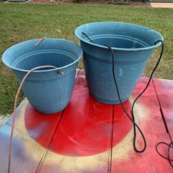 Pair Of Turquoise Resin Hanging Plant Pots
