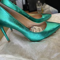 Zara Metallic Green Pumps 36