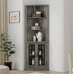 Curved Corner Storage Cabinet, Washed Grey