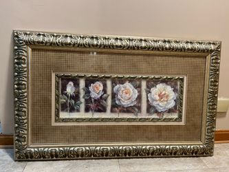 Large framed signed and serial numbered floral art lithograph by Lena Y. Lou /950