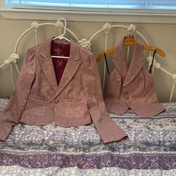 BeBe Jacket And Matching Halter Top Beautiful Or BrBrocade Rose Color Pattern  Size 8 Made In USA Worn One Time Absolutely In Excellent Condition