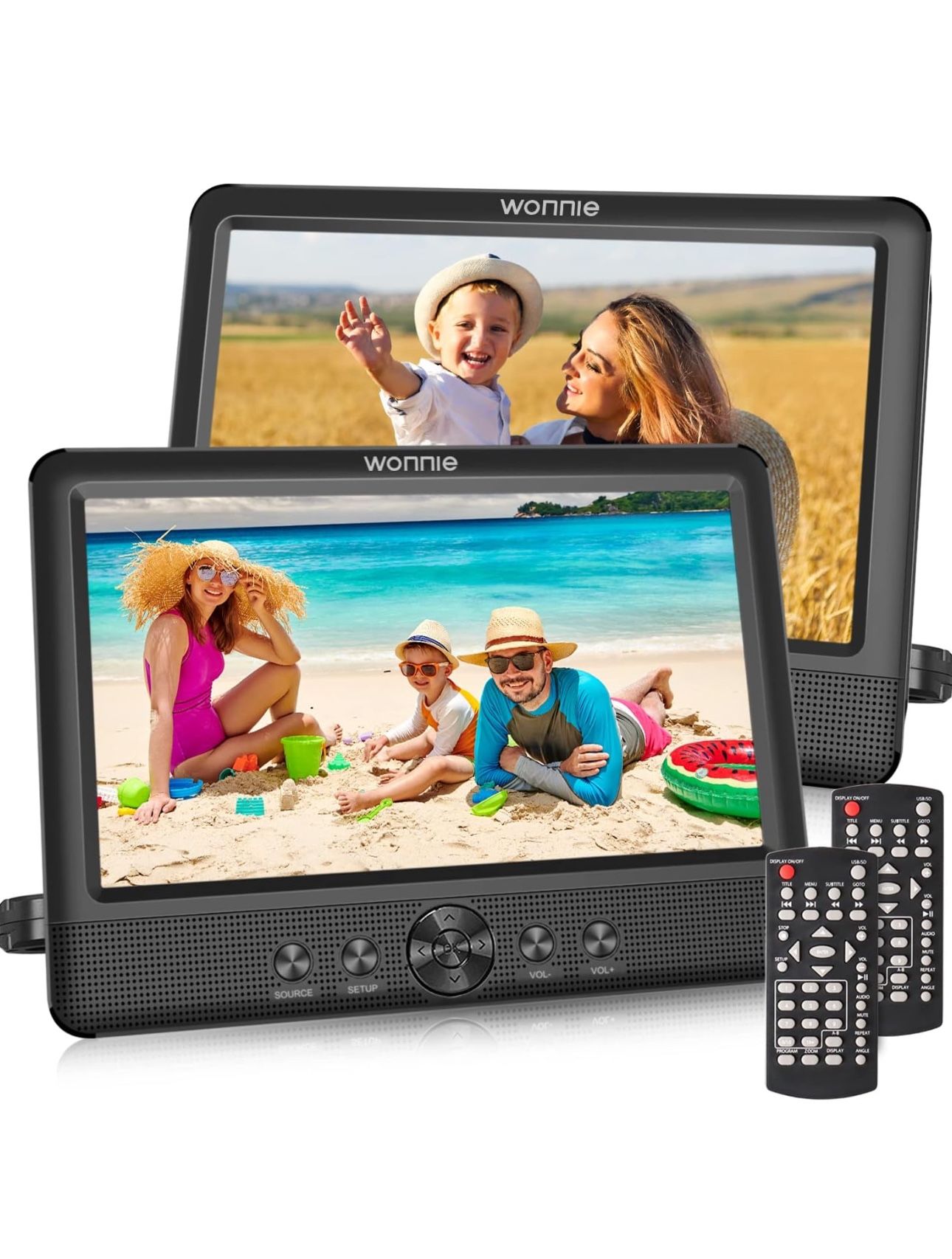 Wonnie W-1011 Black High Resolution Dual Screen Portable DVD Player With Manual