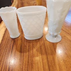 Three Milk Depression Glass Vases Antique