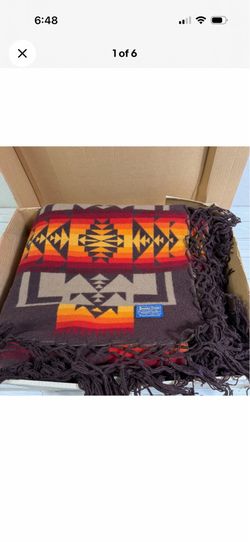 Vintage Pendleton Beaver State Morning Star Robe Blanket Fringe 64x80 W/ Box