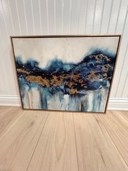Blue and Gold Abstract Framed Canvas