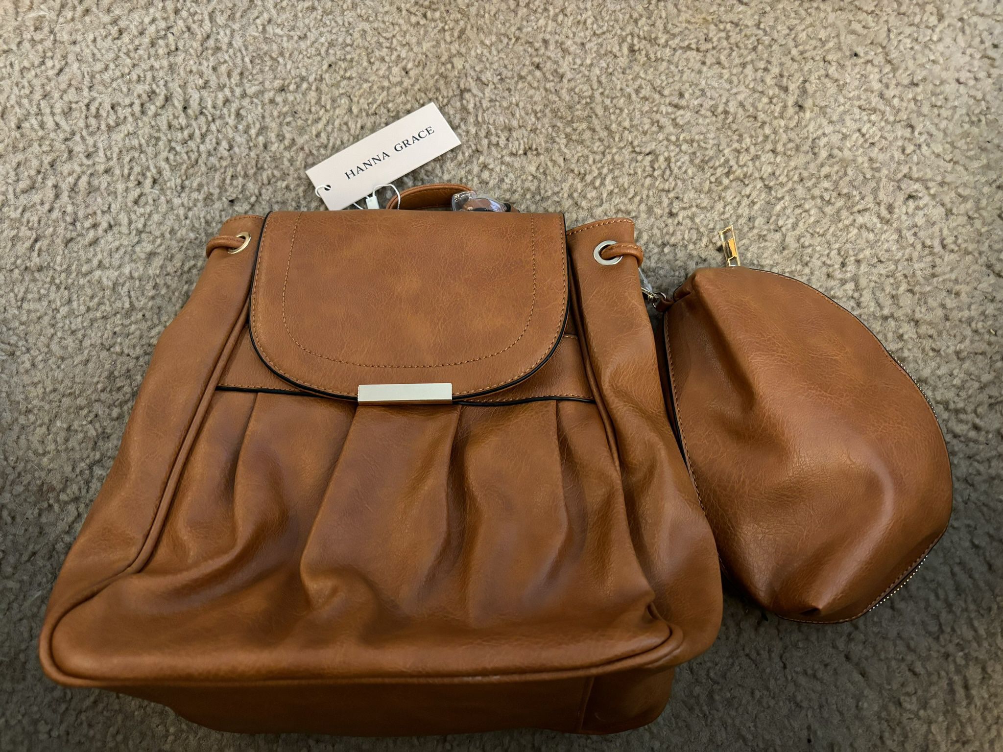 Faux Brown Leather Backpack w/ additonal Clutch - BRAND NEW