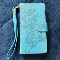 for iPhone 15 Wallet case, Flip Folio Cover with Stand Feature for Women Men, PU Leather Phone Case Fit for iPhone 15 6.1'' [Blue-Butterfly]