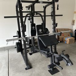 Vesta Fitness Smith Machine 2001 w/Bench Attachment | 230lb Bumpers Weights | 7ft Olympic Bar | Fitness | Gym Equipment | FREE DELIVERY 🚚 