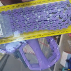 Purple Combo of Pedals and Chain for BMX or Beach Cruiser