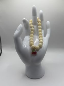 Cream Bead & Cherry Charm Bracelet