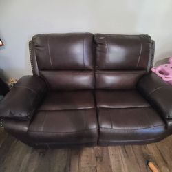 2 Genuine Brown Leather Couches