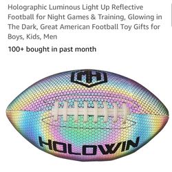 Holographic Luminous Light Up Reflective Football for Night Games & Training, Glowing in The Dark, Great American Football 