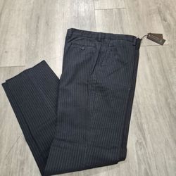 Santorelli Men Pants classic Flat Front tailored design Navy/Gray Pinstripe A007