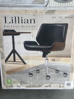 Lillian August Mid Century Modern Wooden Leather Office Chair