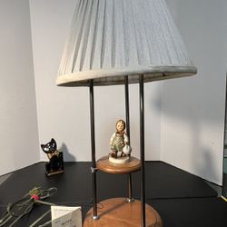 Hummel Vintage 1960s Lamp Metal Wood Grandmother’s Girl Pleated Shade  Unique Estate find  Perfect working condition with original tags & a price stic