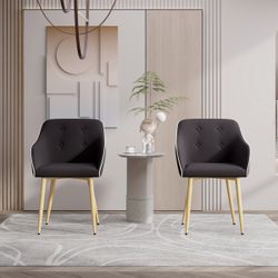 2 pcs Dining Chairs with Armrest Stretch Dining Chair Accent Dining Room Chair Black