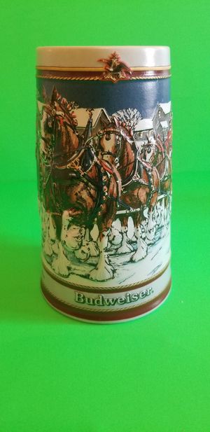 Photo Vintage 1989 Budweiser Holiday Beer Stein Mug Clydesdale Collectors Series