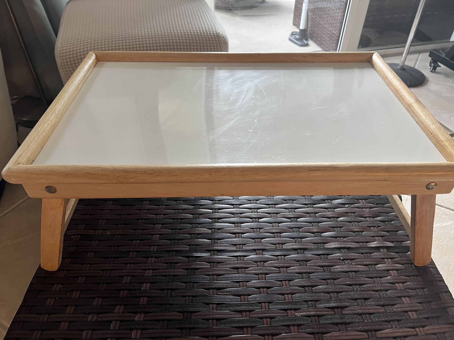 Vintage Wood Breakfast Serving Bed Tray Lap Desk Foldable Legs Natural/White