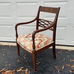 Mahogany Inlaid Back Wheeled Accent Arm Chair