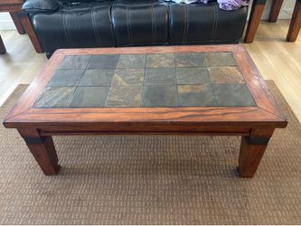Wooden/Slate Tile Top Coffee Table + 2 Side Tables