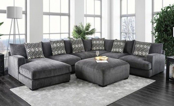 Brand New Grey Super Plush Chenille Sectional Sofa (Ottoman Sold Separately)