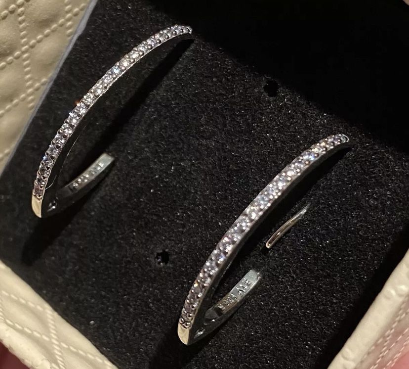 Pandora Sparkling Shaped Zircon Pave Hoop Silver Earrings S925 ALE