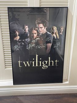 This Twilight movie poster Kellan Lutz, Kristen Stewart, Robert Pattinson, Jackson Rathbone, and Nikki Reed