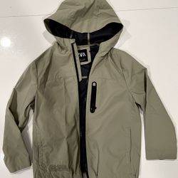 Zara Kids Waterproof Hooded Jacket - Olive like new 8-9